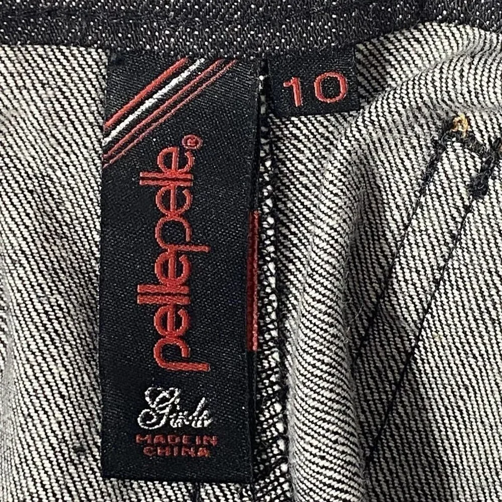 Y2K Pelle Pelle Girls‎ Jeans 10 Black Suspender Embroidered Hip Hop Festival VTG